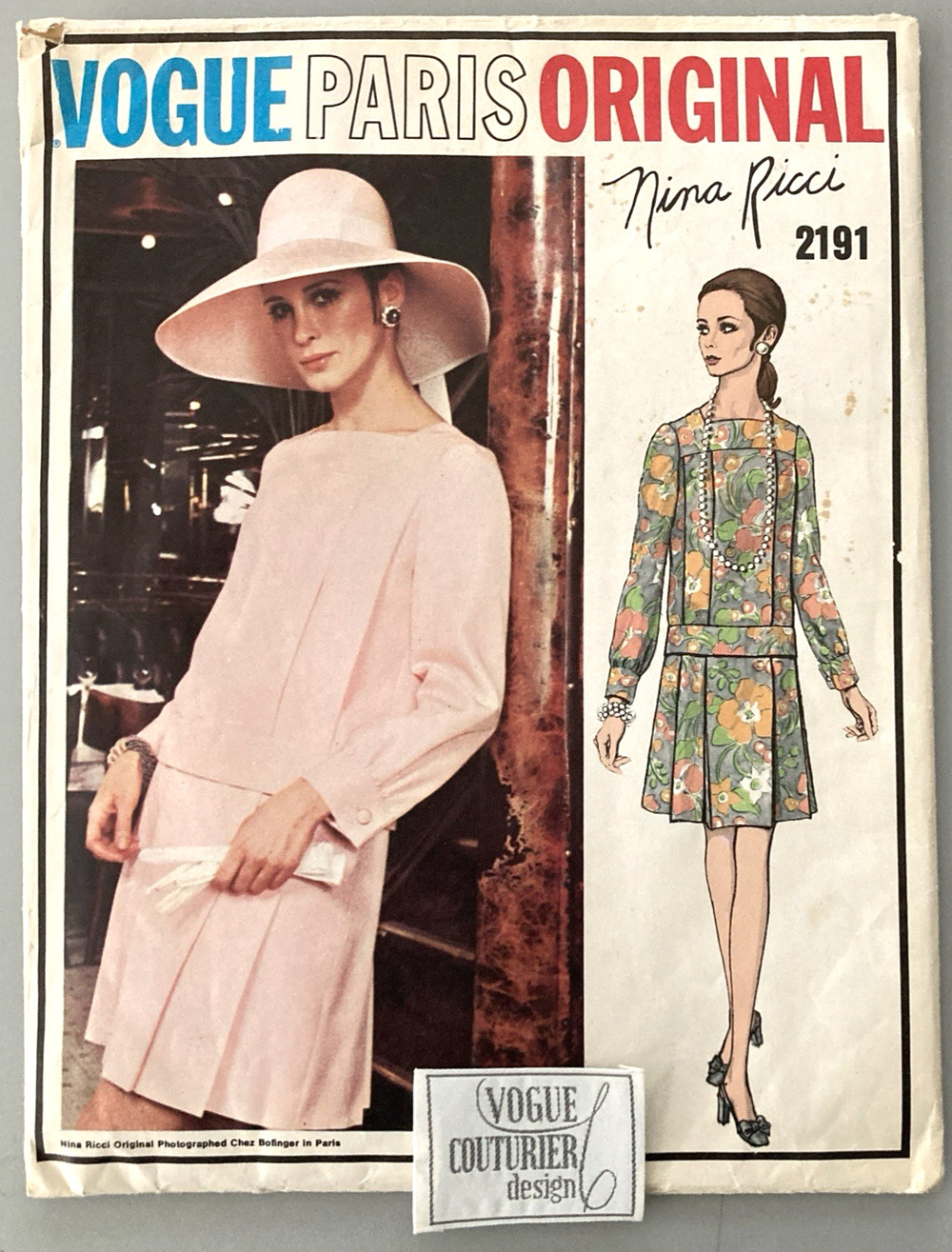 Vogue Paris Original 2191 Nina Ricci 2-Piece Mod Dress Sz 12 UNCUT + LABEL 60s